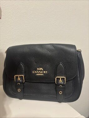 Coach Black Pebbled Leather Crossbody Satchel with Gold Hardware